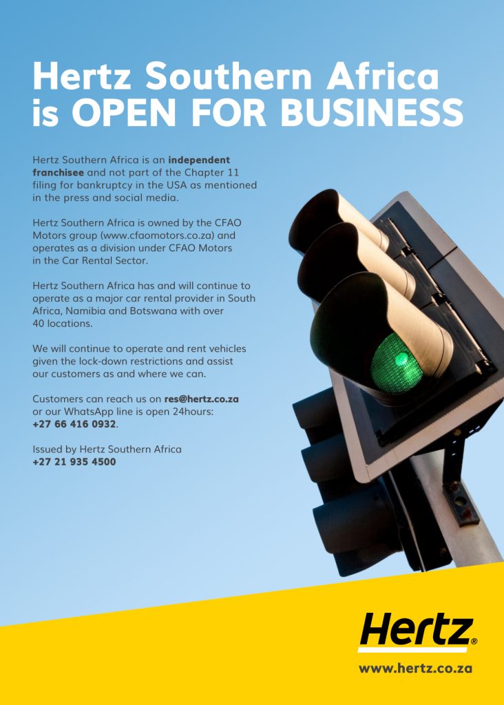 hertz southern africa is open for business